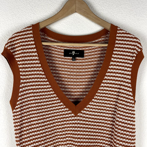 7 For All Mankind Brown and White V-Neck Sweater - Picture 2 of 11